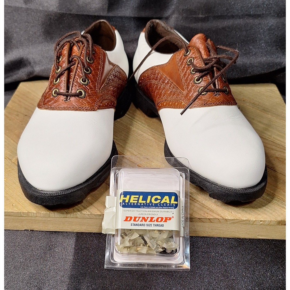 Etonic Comfort Mens Golf Shoes 7.5 W White Chestnut Brown Saddle 007695 New NIB